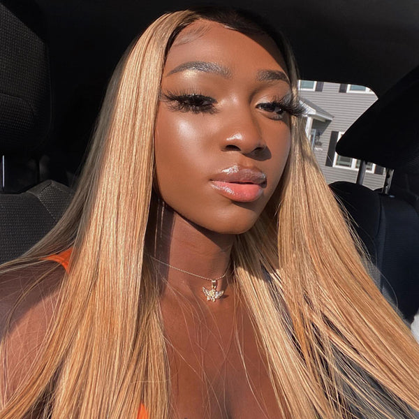 GINA Honey Blonde Straight Human Hair Lace Wig Pre Plucked Natural Hairline