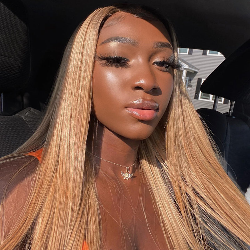 GINA Honey Blonde Straight Human Hair Lace Wig Pre Plucked Natural Hairline