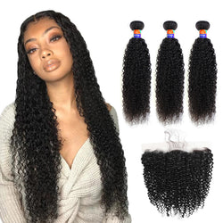 3 Bundles with a 13x4 Frontal Kinky Curly 12-30 inch 100% Unprocessed Virgin Hair Extensions