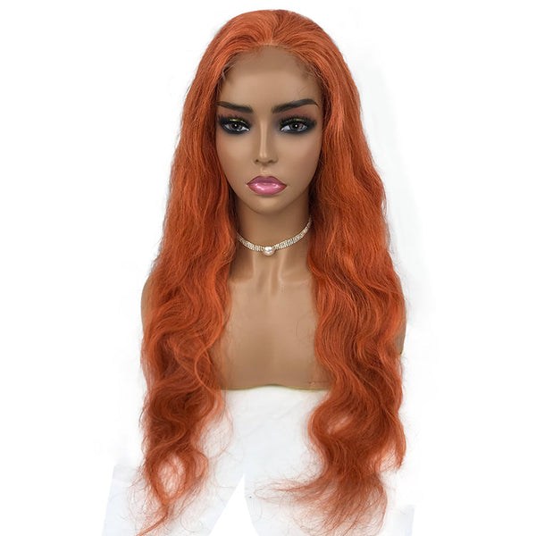Fiery Copper Body Wave 26 inch 180% Density Human Hair Lace Wig