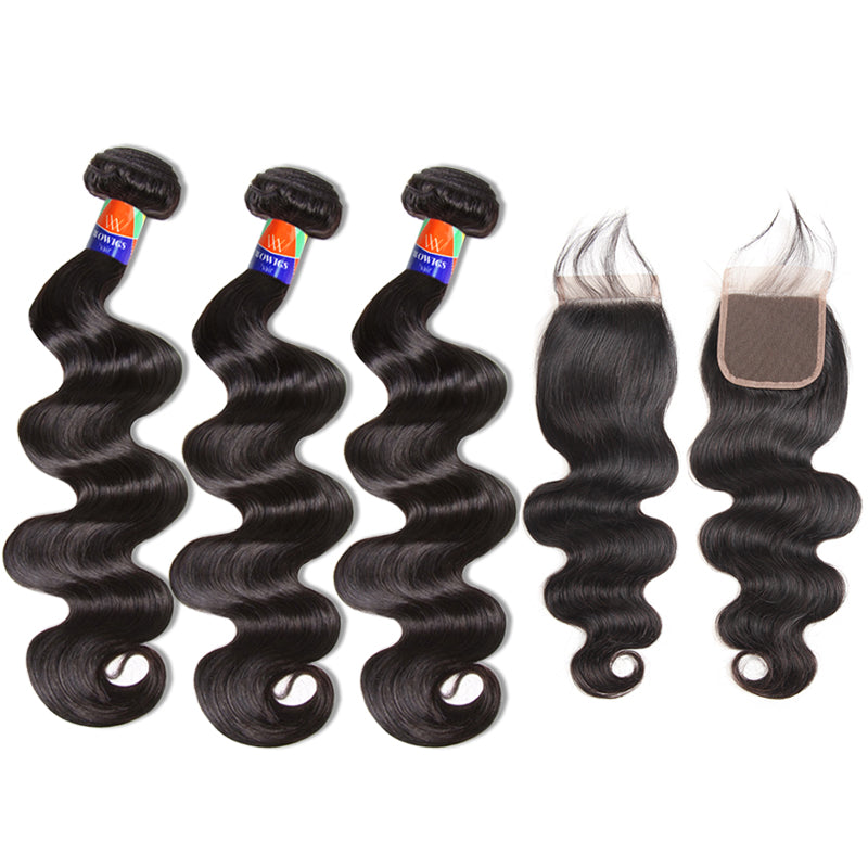 3 Bundles with a 4×4 Lace Closure Body Wave 12-38 inch Virgin Hair Extensions