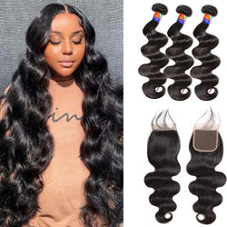3 Bundles with a 4×4 Lace Closure Body Wave 12-38 inch Virgin Hair Extensions