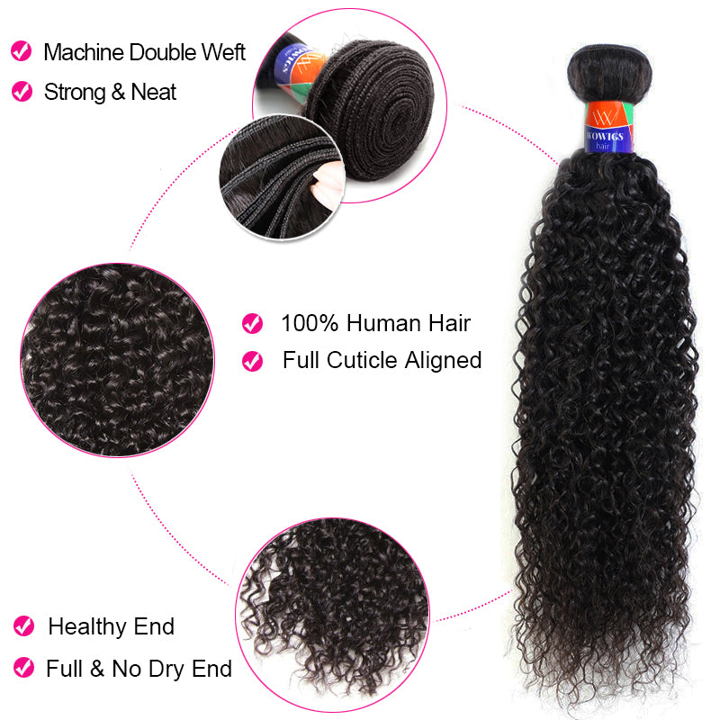 3 Bundles with a 4×4 Lace Closure Kinky Curly 12-30 inch Virgin Hair Extensions
