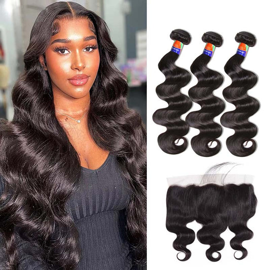 3 Bundles with a 13x4 Frontal Body Wave 12-38 inch 100% Unprocessed Virgin Hair Extensions