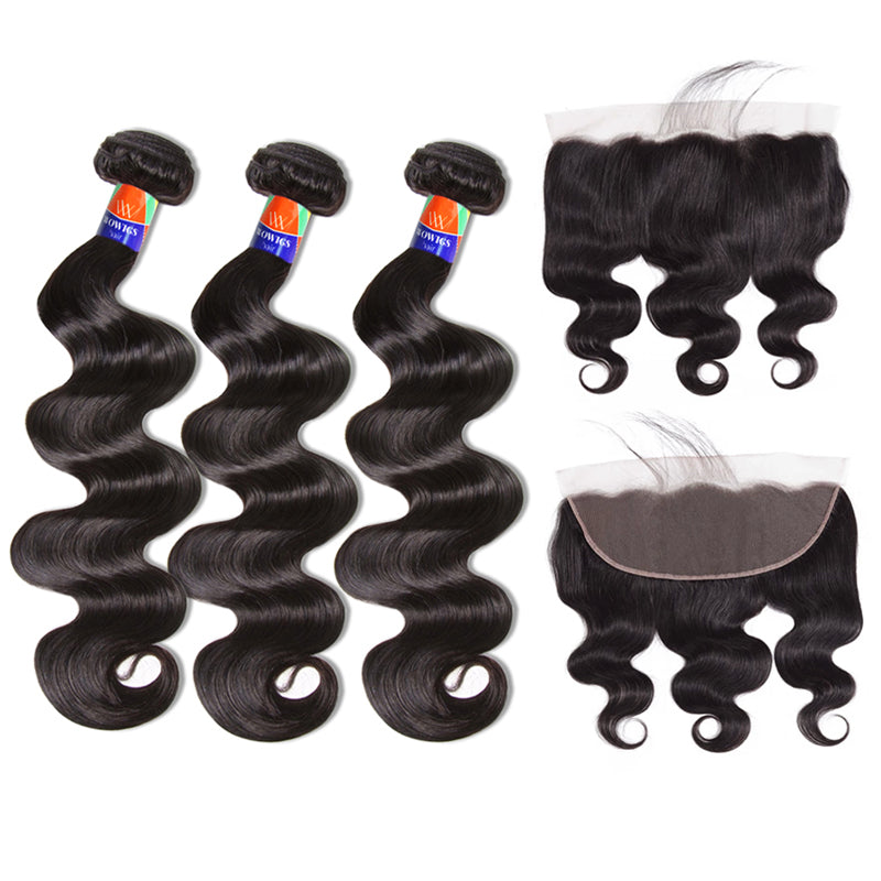 3 Bundles with a 13x4 Frontal Body Wave 12-38 inch 100% Unprocessed Virgin Hair Extensions