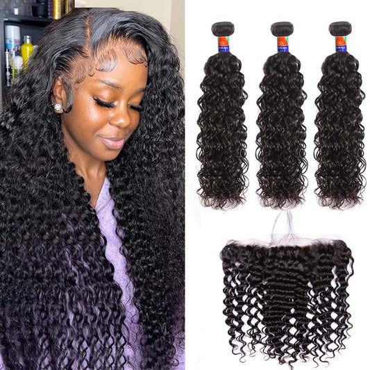 3 Bundles with a 13x4 Frontal Curly Hair 12-32 inch 100% Unprocessed Virgin Hair Extensions