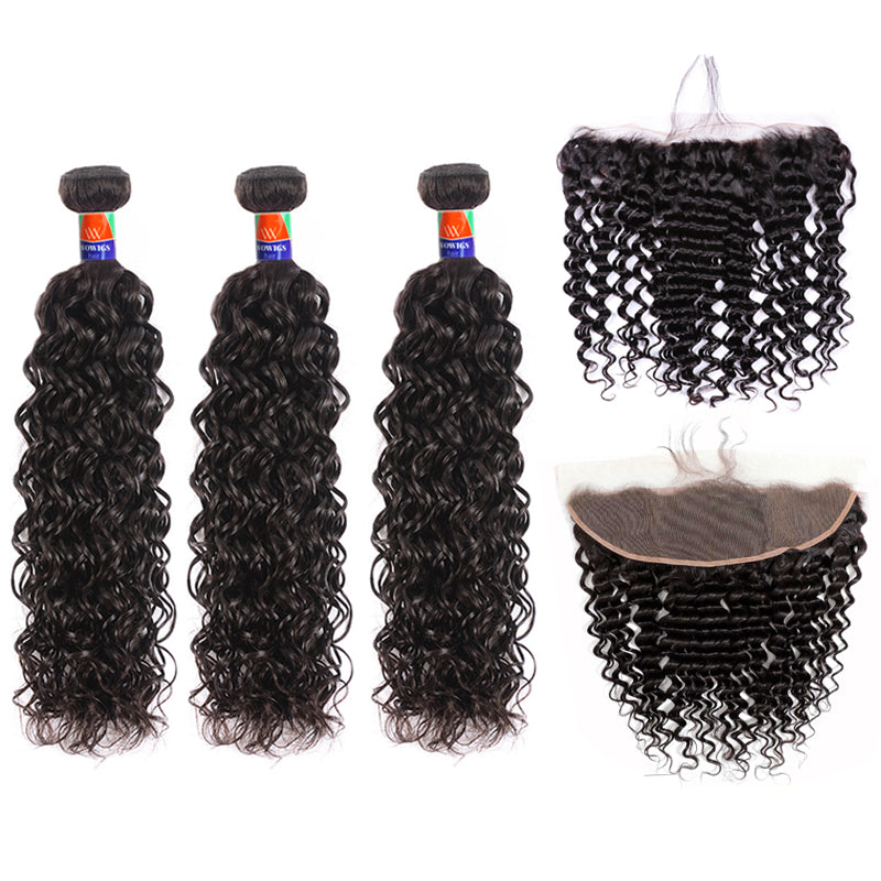 3 Bundles with a 13x4 Frontal Curly Hair 12-32 inch 100% Unprocessed Virgin Hair Extensions