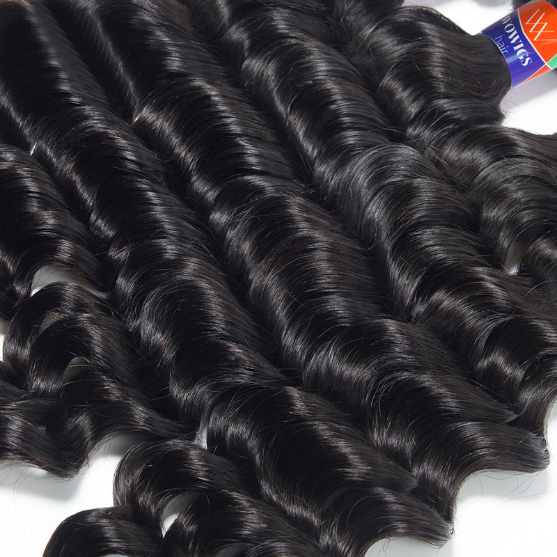 3 Bundles with a 13x4 Frontal Deep Wave 12-32 inch 100% Unprocessed Virgin Hair Extensions