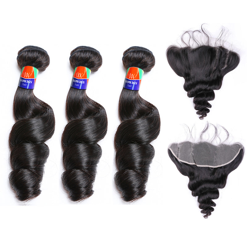 3 Bundles with a 13x4 Frontal Loose Wave 12-30 inch 100% Unprocessed Virgin Hair Extensions