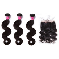 3 Bundles With 360 Frontal Body Wave 100% Unprocessed Virgin Hair Extensions