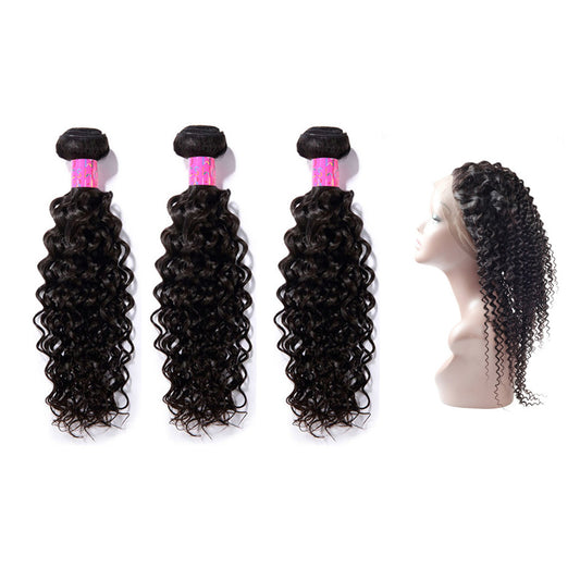 3 Bundles With 360 Frontal Curly  Hair 100% Unprocessed Virgin Hair Extensions