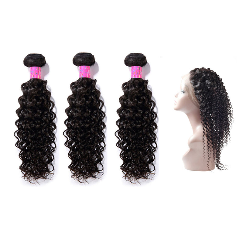 3 Bundles With 360 Frontal Curly  Hair 100% Unprocessed Virgin Hair Extensions