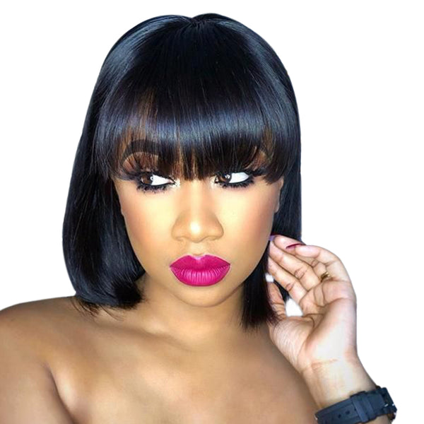 Bob with Bangs Lace Front Wig 100% Virgin Hair Wigs