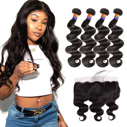 4 Bundles With a 13x4 Lace Frontal Body Wave Hair Virgin Hair Extensions