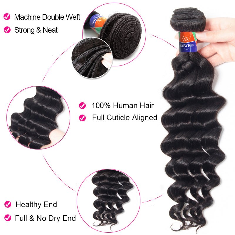 4 Bundles With a 13x4 Lace Frontal Deep Wave Hair Virgin Hair Extensions