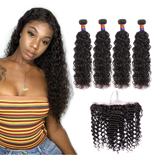 4 Bundles With a 13x4 Lace Frontal Curly Hair Virgin Hair Extensions