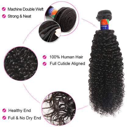 4 Bundles With a 13x4 Lace Frontal Kinky Curly Hair Virgin Hair Extensions