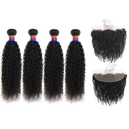 4 Bundles With a 13x4 Lace Frontal Kinky Curly Hair Virgin Hair Extensions