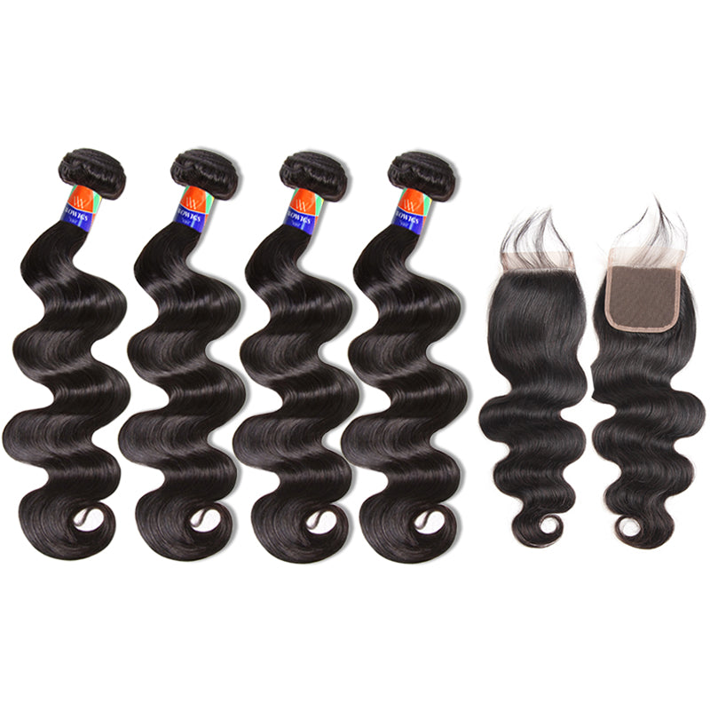 4 Bundles With a 4x4 Lace Closure Body Wave Hair Virgin Hair Extensions