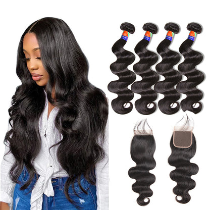 4 Bundles With a 4x4 Lace Closure Body Wave Hair Virgin Hair Extensions