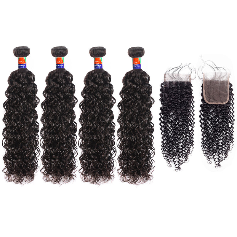 4 Bundles With a 4x4 Lace Closure Curly Hair Virgin Hair Extensions