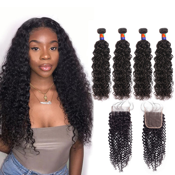 4 Bundles With a 4x4 Lace Closure Curly Hair Virgin Hair Extensions