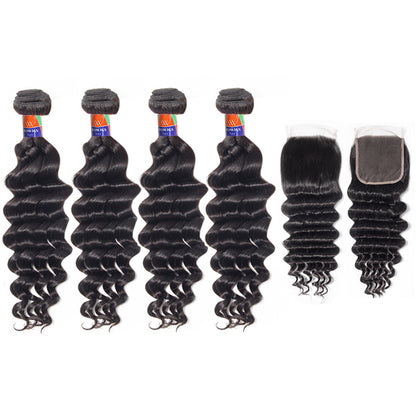 4 Bundles With a 4x4 Lace Closure Deep Wave Hair Virgin Hair Extensions