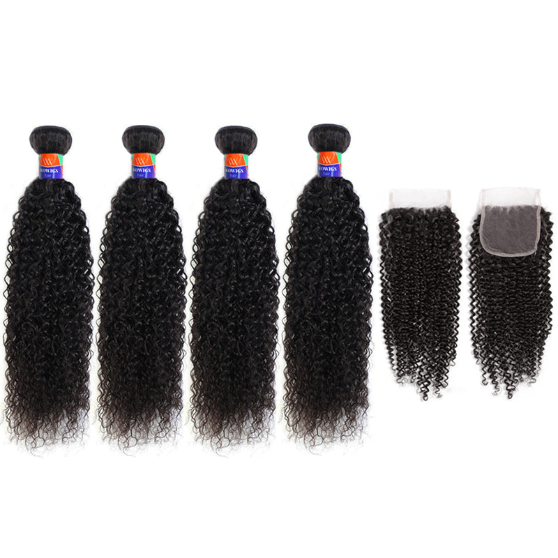 4 Bundles With a 4x4 Lace Closure Kinky Curly Hair Virgin Hair Extensions