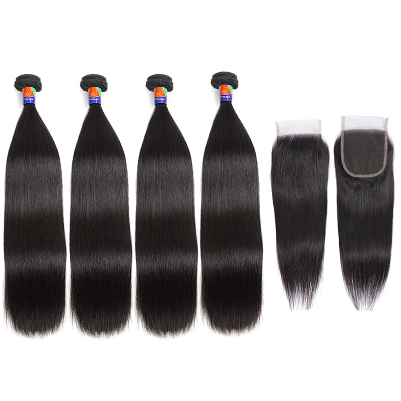 4 Bundles With a 4x4 Lace Closure Straight Hair Virgin Hair Extensions