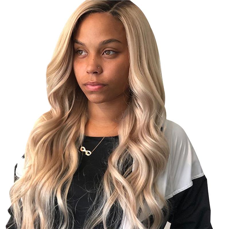 Ash Blonde Natural Wavy Glueless Lace Wig 180% Human Hair Unit