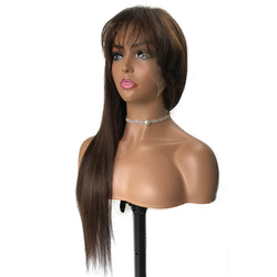 LIVE SPECIALS 4. Lace Front Wig Color #4 Straight Hair With Bangs 26 Inch 180% Density