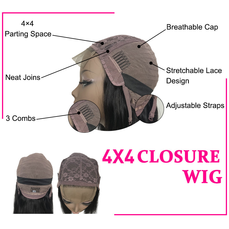 STACY - 4x4 Lace Closure Wig Deep Wave 100% Human Hair Wig