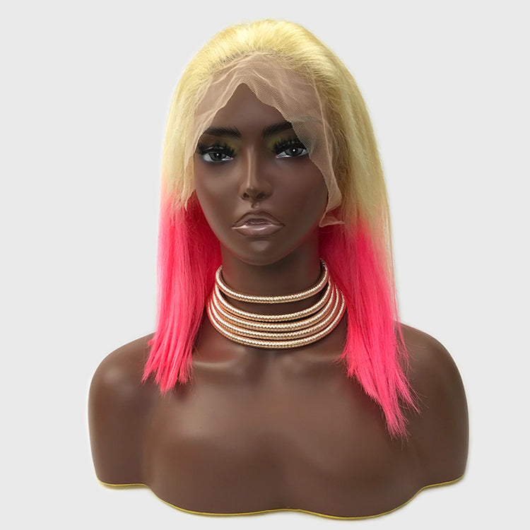 LIVE SPECIALS 5. Ombre Blonde Pink Full Lace Wig Bob 14 Inch 150% Density
