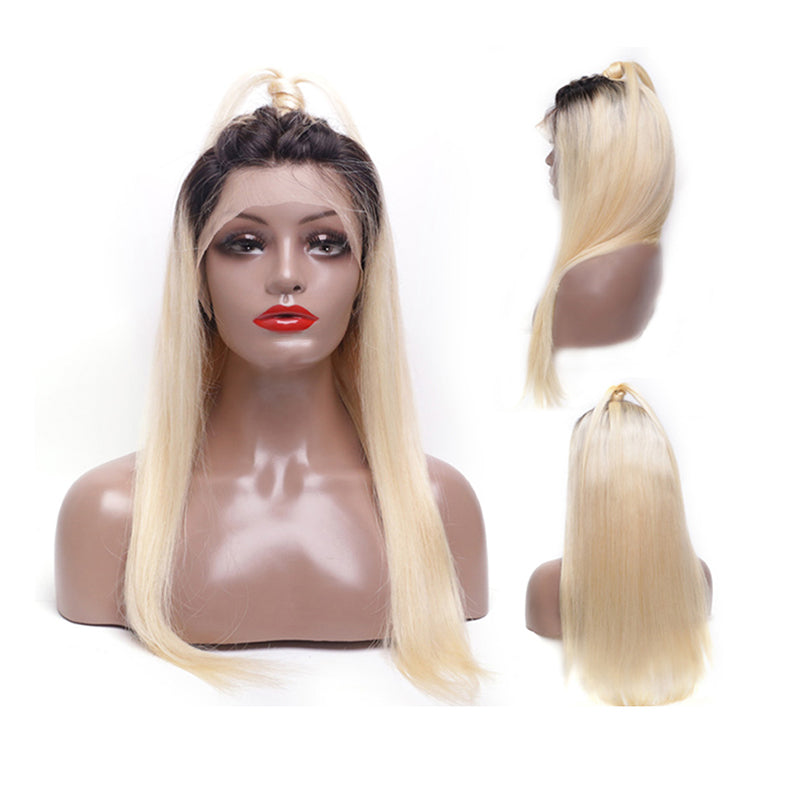 Customized #1B Roots Blonde #613 Straight Hair Lace Front Wig Full Lace Wig