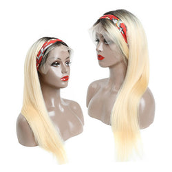 Customized #1B Roots Blonde #613 Straight Hair Lace Front Wig Full Lace Wig