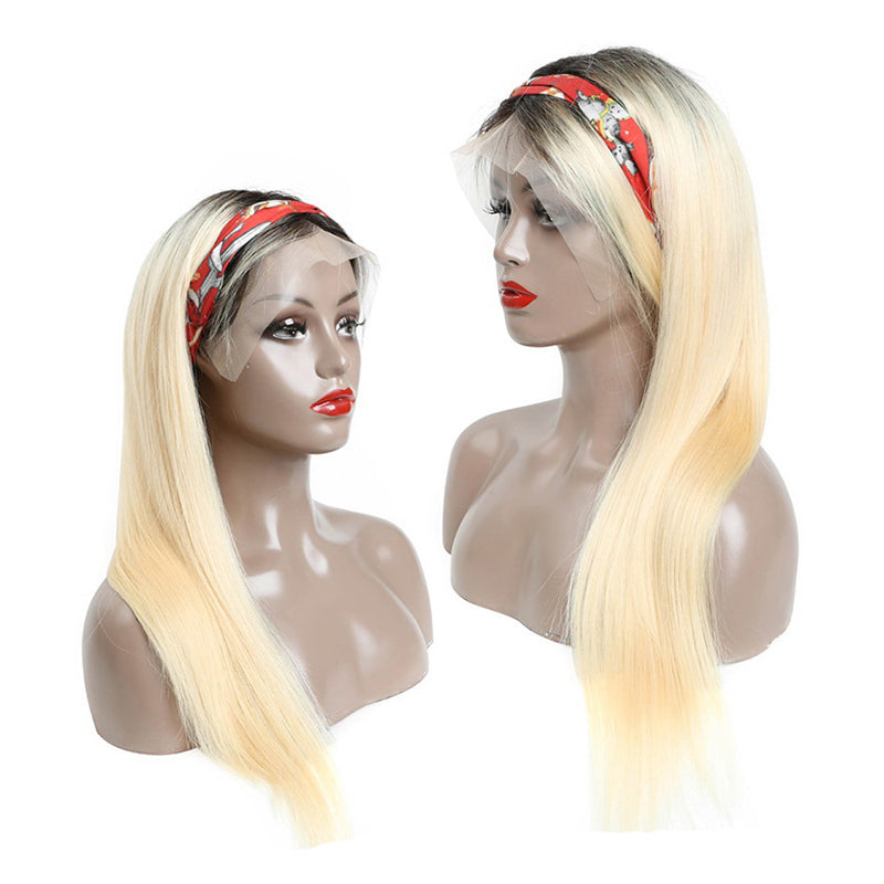 Customized #1B Roots Blonde #613 Straight Hair Lace Front Wig Full Lace Wig