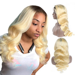 #1B Roots Blonde #613 Body Wave Lace Front Wig Full Lace Wig