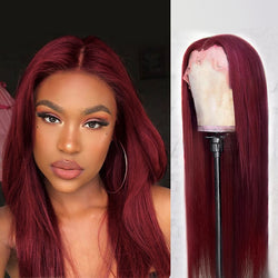 TIARA -Burgundy Straight Wig Pre Plucked Natural Hairline Human Hair Lace Wig