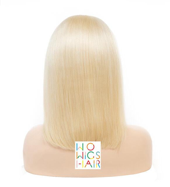 Blonde #613 Bob with Bangs Lace Frontal Wig Full Lace Wig 100% Human Hair