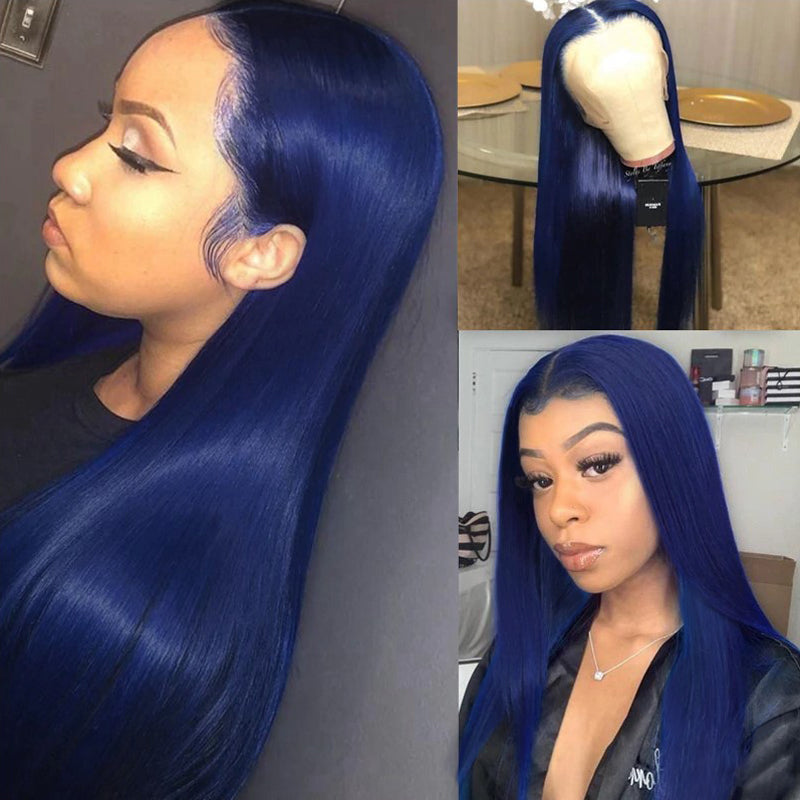 Blue Straight Hair Lace Wig 100% Human hair