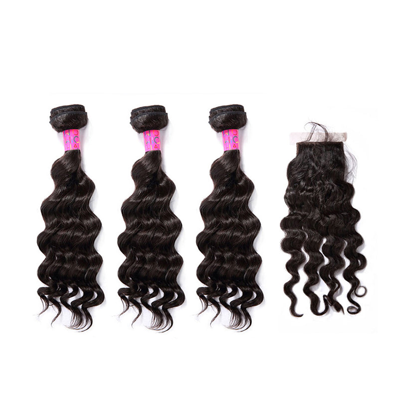 3 Bundles With a Silk Closure 4×4 Deep Wave Unprocessed Virgin Human Hair Extensions