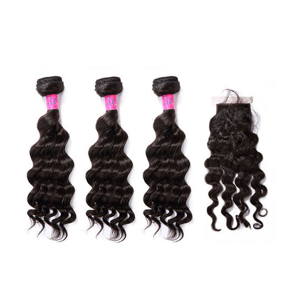 3 Bundles With a Silk Closure 4×4 Deep Wave Unprocessed Virgin Human Hair Extensions