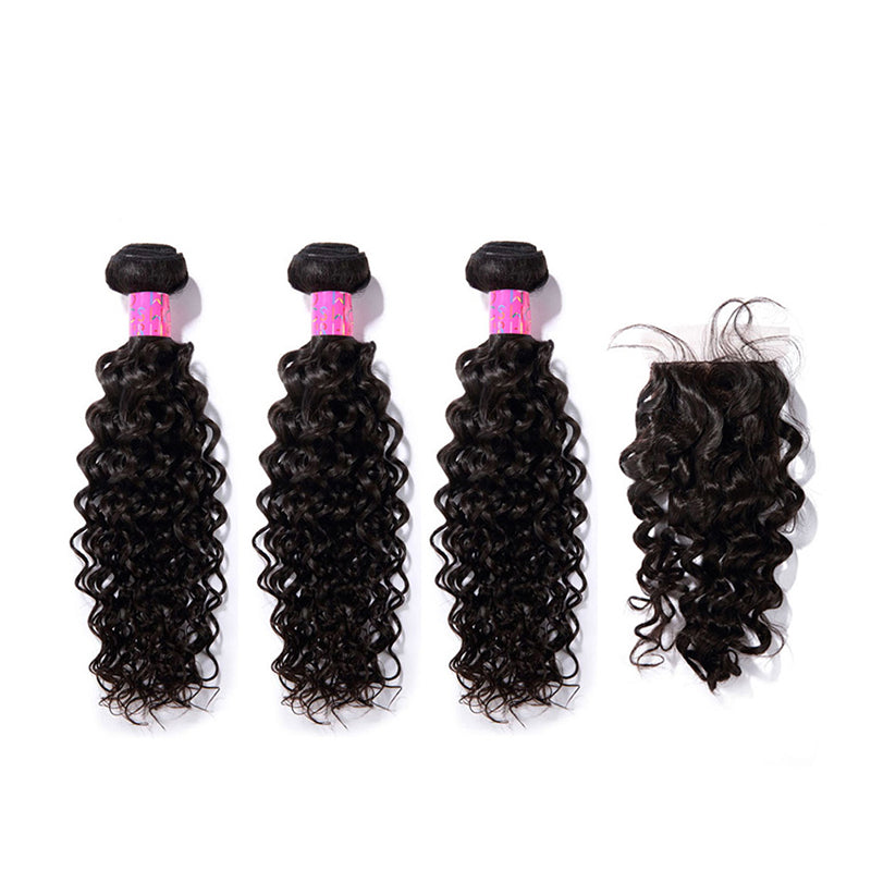 3 Bundles With a Silk Closure 4×4 Curly Hair Virgin Hair Extensions