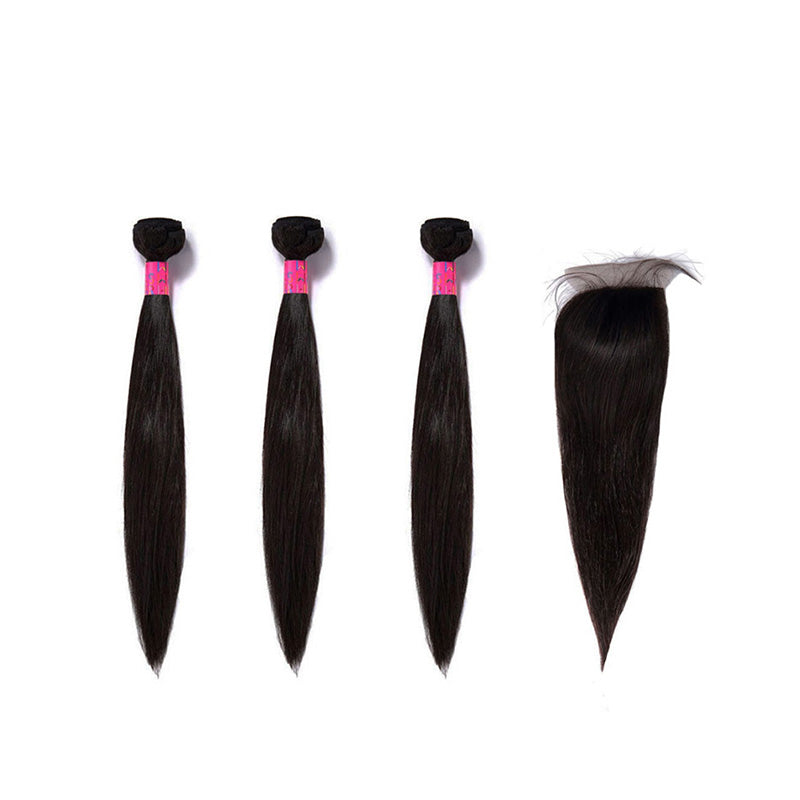 3 Bundles With a Silk Closure 4×4 Straight Hair Virgin Hair Extensions