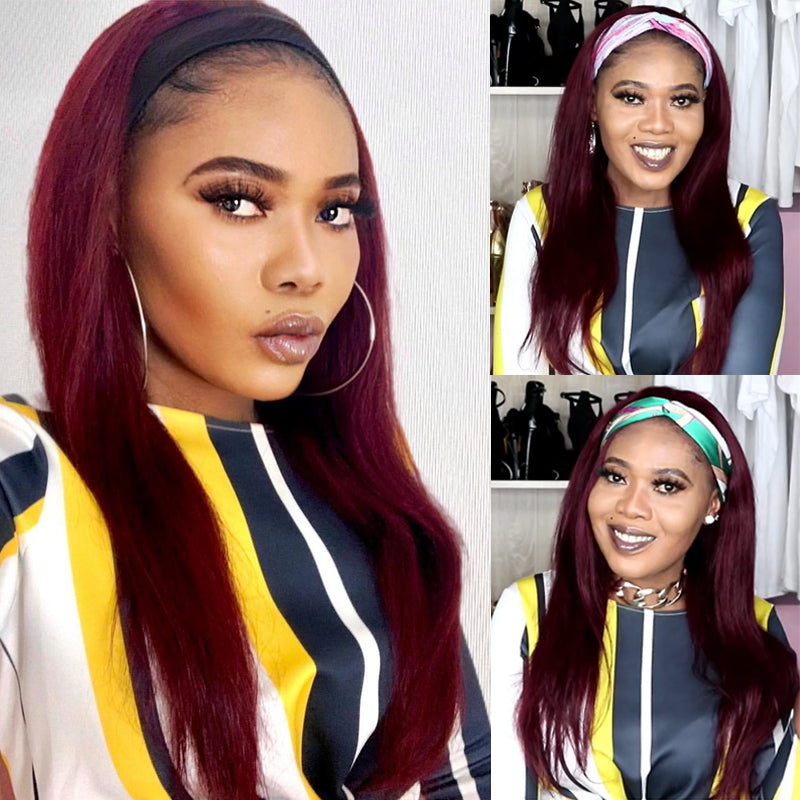 ANDREA Customized Burgundy Straight Headband Wig *No Lace No Glue*