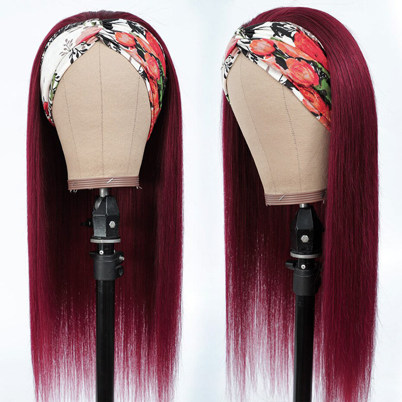 ANDREA Customized Burgundy Straight Headband Wig *No Lace No Glue*