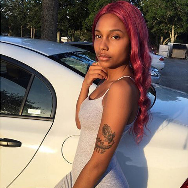 Pink Burgundy Body Wave Full Lace Wig Human Hair Extensions