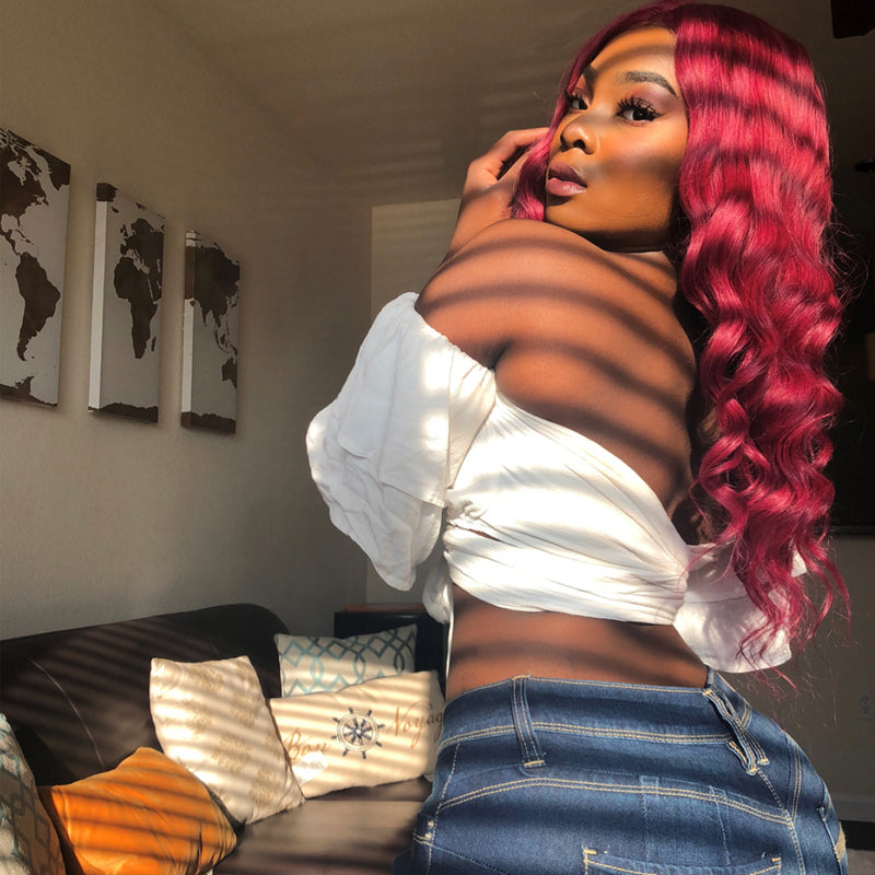 LATOYA - Burgundy Body Wave Full Lace Wig Human Hair Extensions