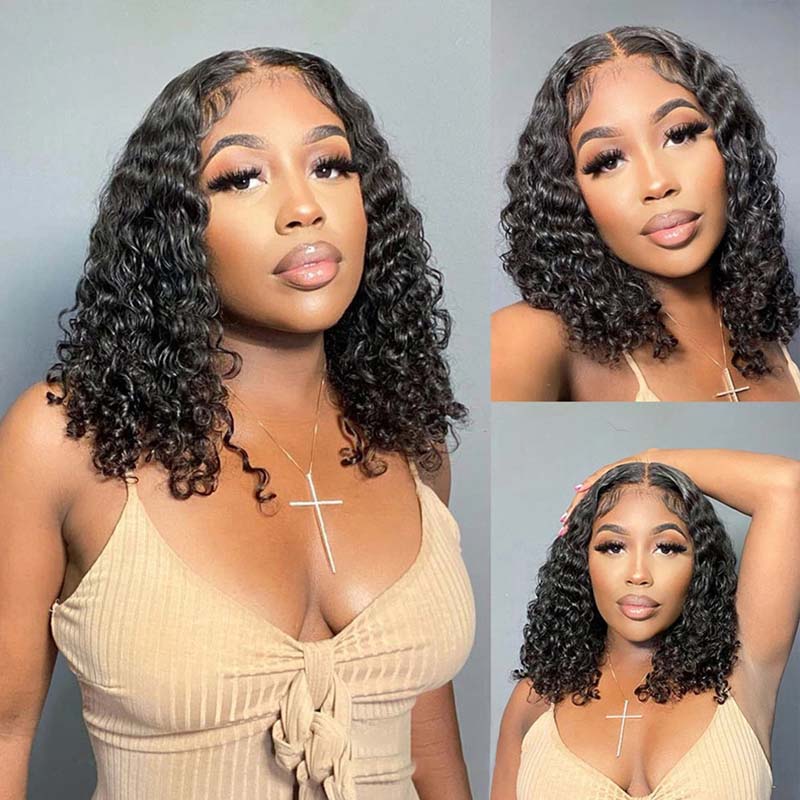 MIA Curly Bob Wigs 100% Virgin Hair Short Bob Lace Front Wig Wet Curly Full Lace Wig