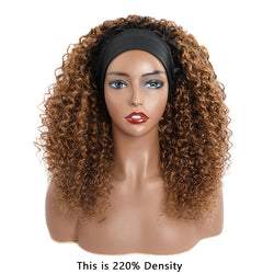 Dark Roots Chestnut Curly Headband Wig 220% Density Virgin Human Hair Wig